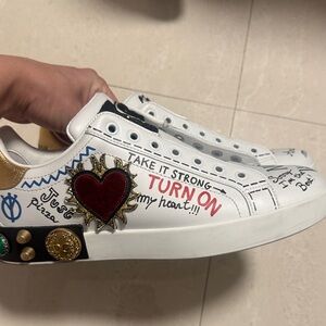 White Sneakers with Heart and Gold Accents